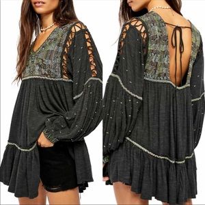 Free People Much Love Embroidered Tunic Top
